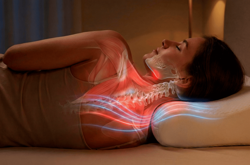 travesseiro terapêutico evita tensão nos ombros e bruxismo